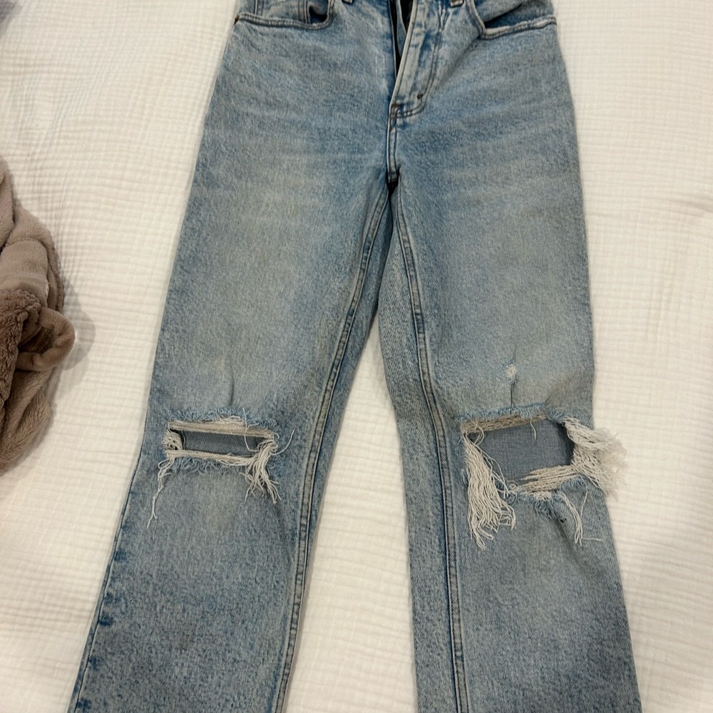 Abercrombie & Fitch Blue Straight Leg Jeans with Distressed Details